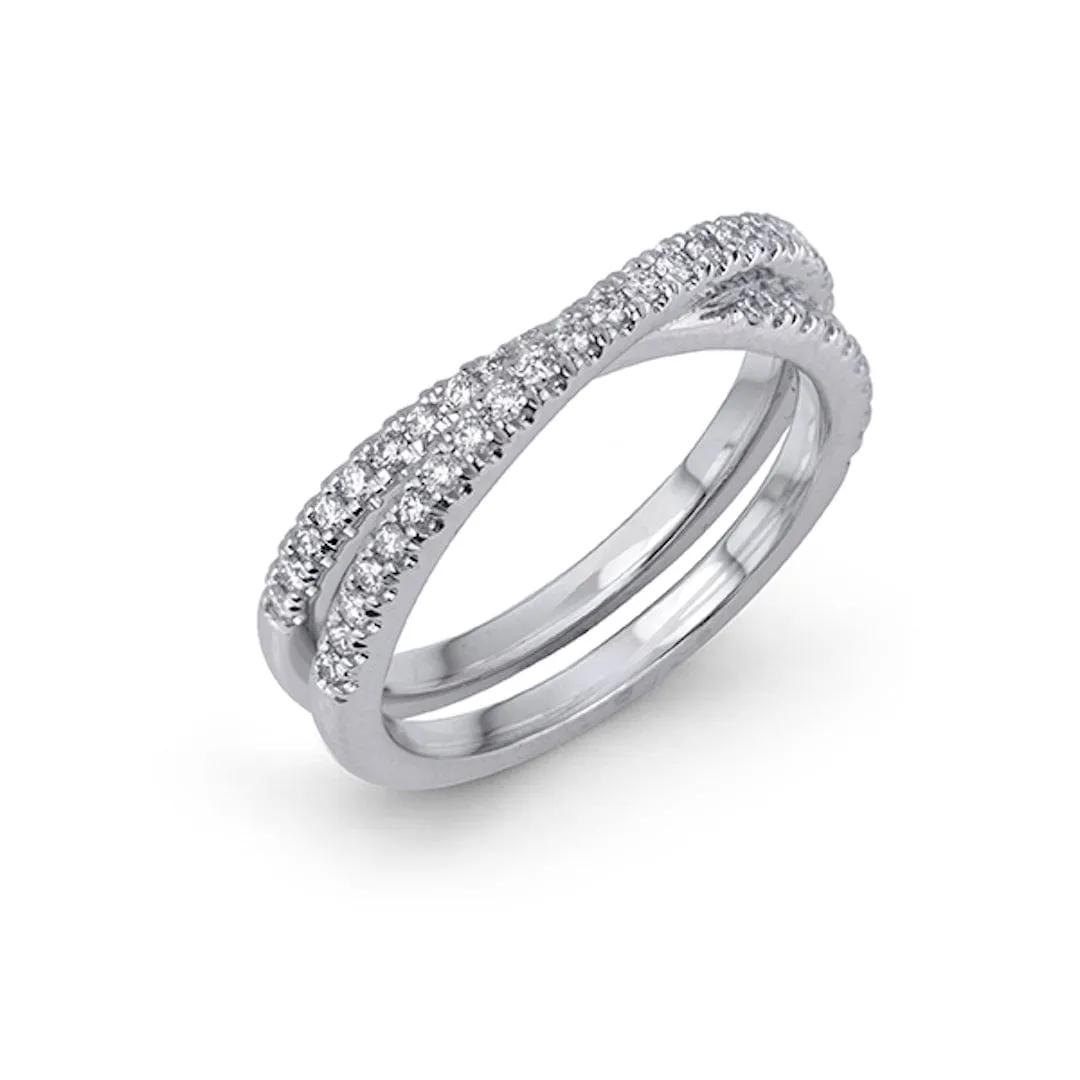 Backes and Strauss White Gold and Diamond Cross Over Ring