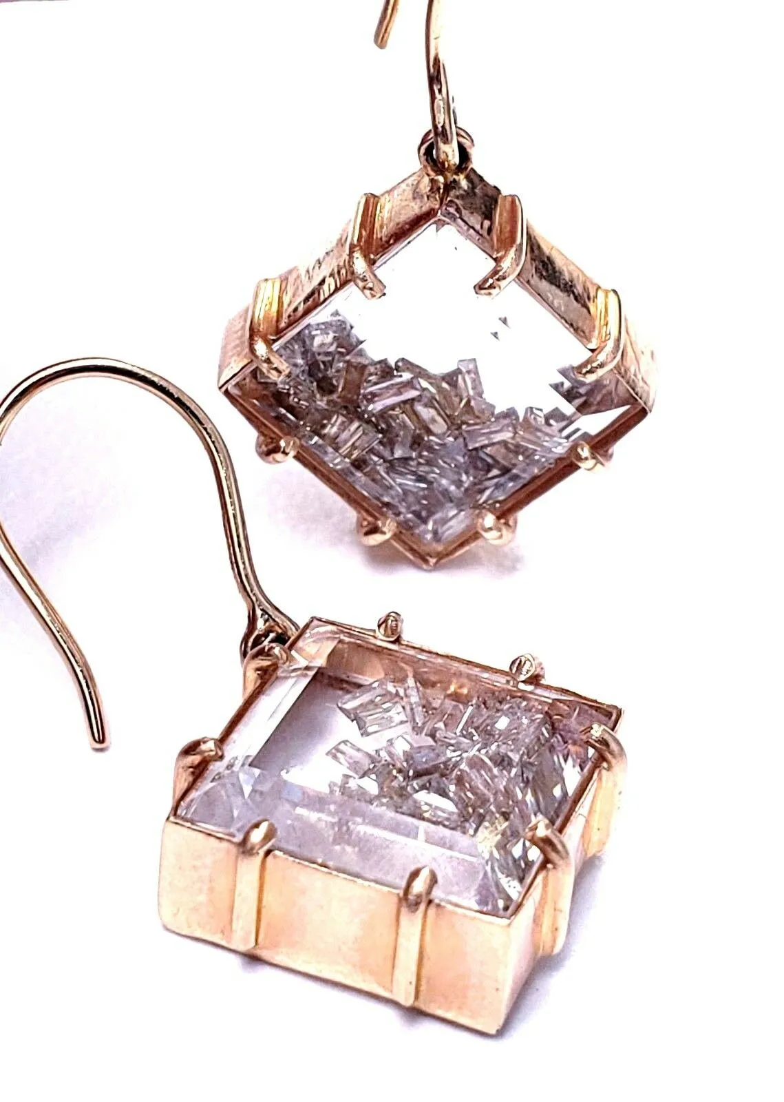 Beautiful Diamonds Earrings Drop 4CT Baguette Certified 18K Gold