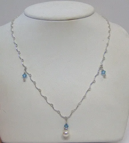 Birthstone and Pearl Silver Link Necklace