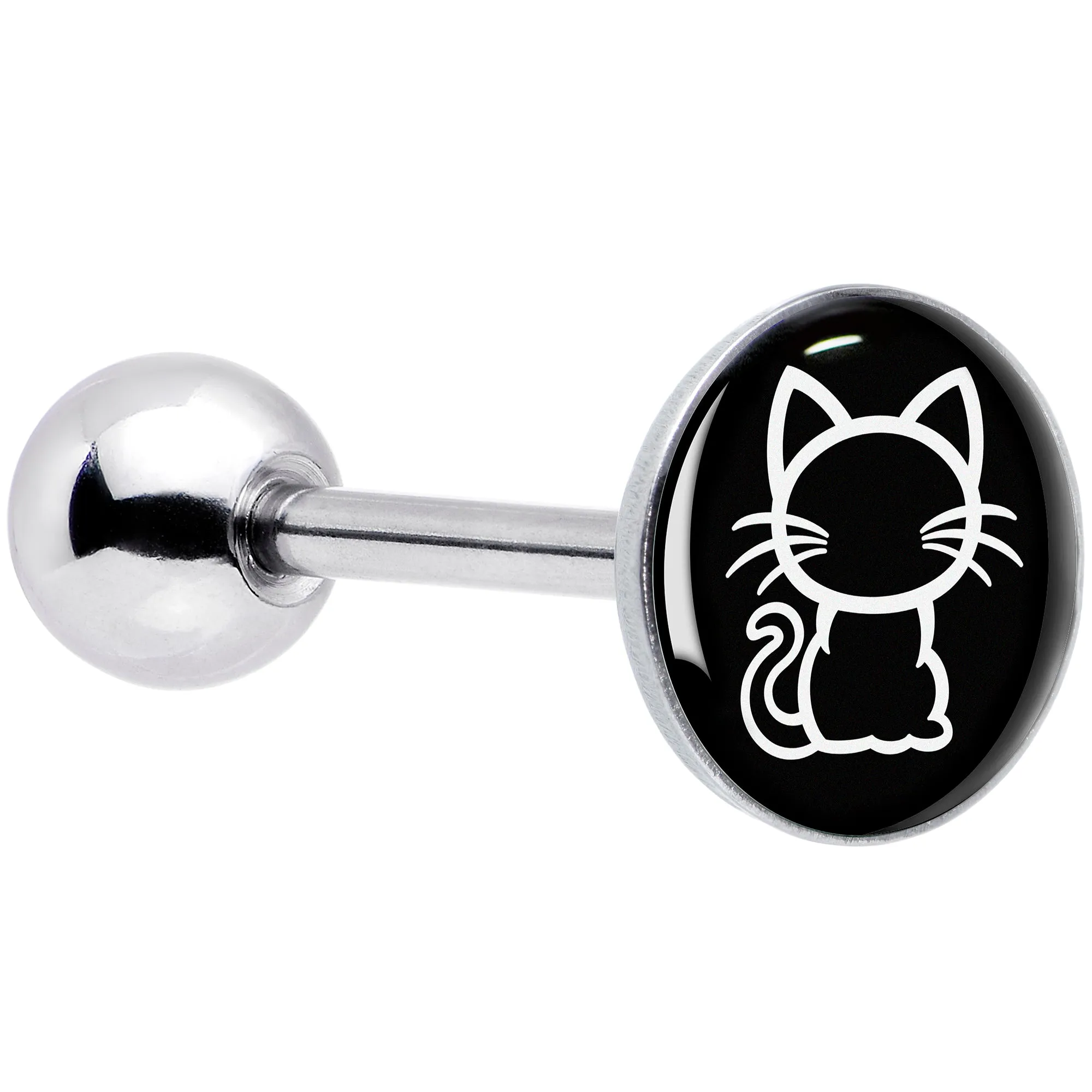 Black and White Kitty Cat Barbell Tongue Ring