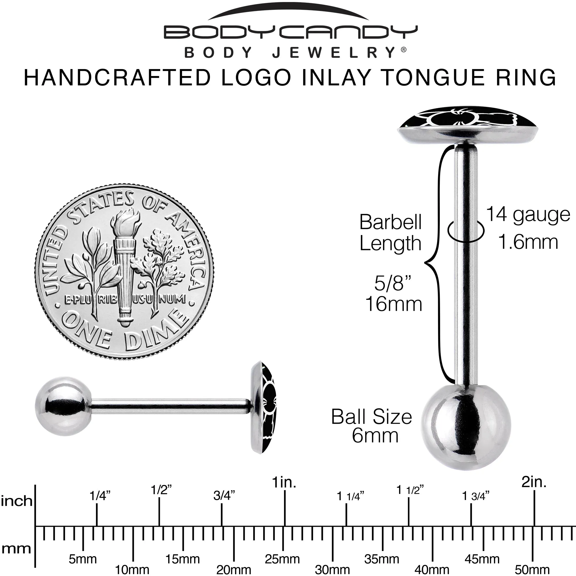 Black and White Kitty Cat Barbell Tongue Ring