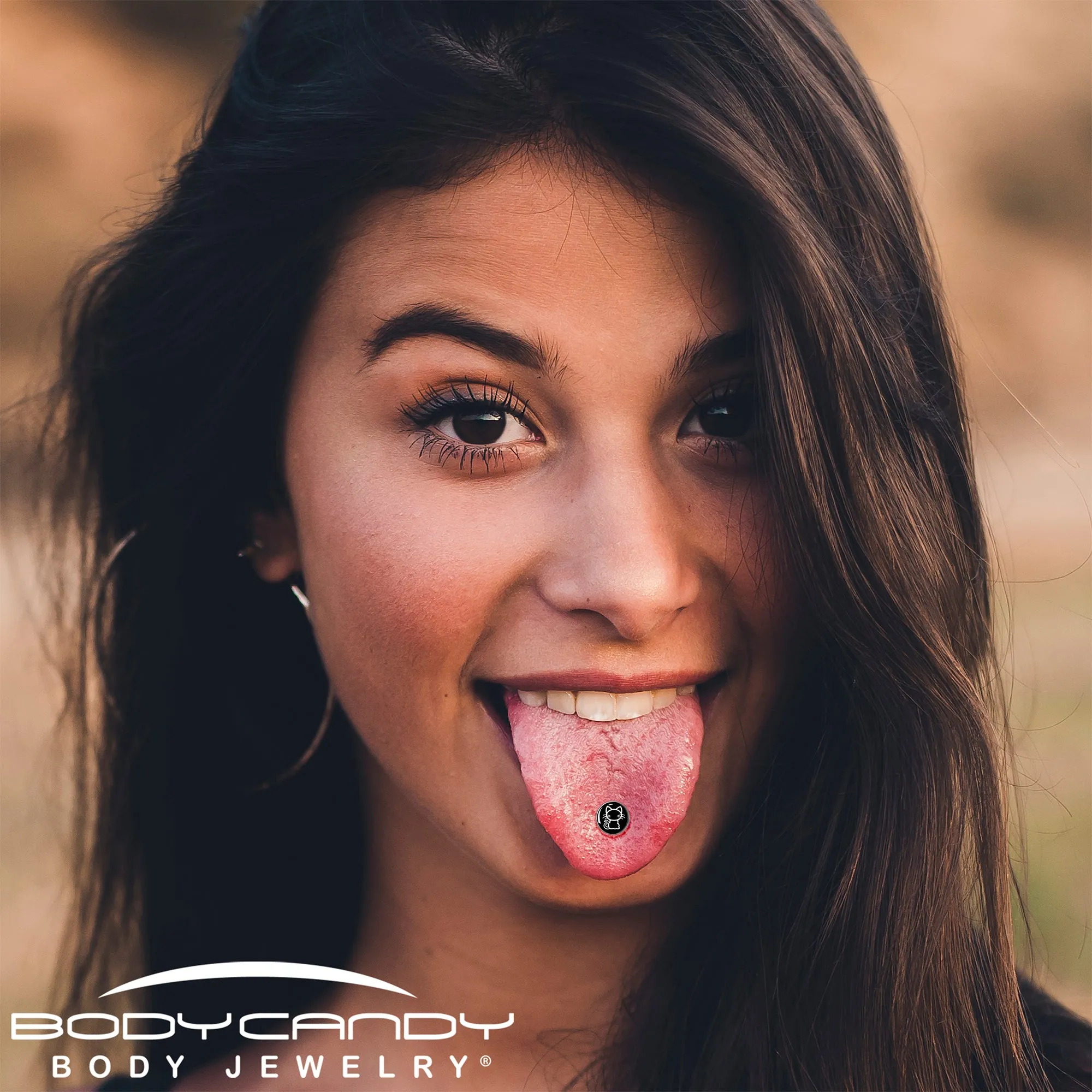 Black and White Kitty Cat Barbell Tongue Ring