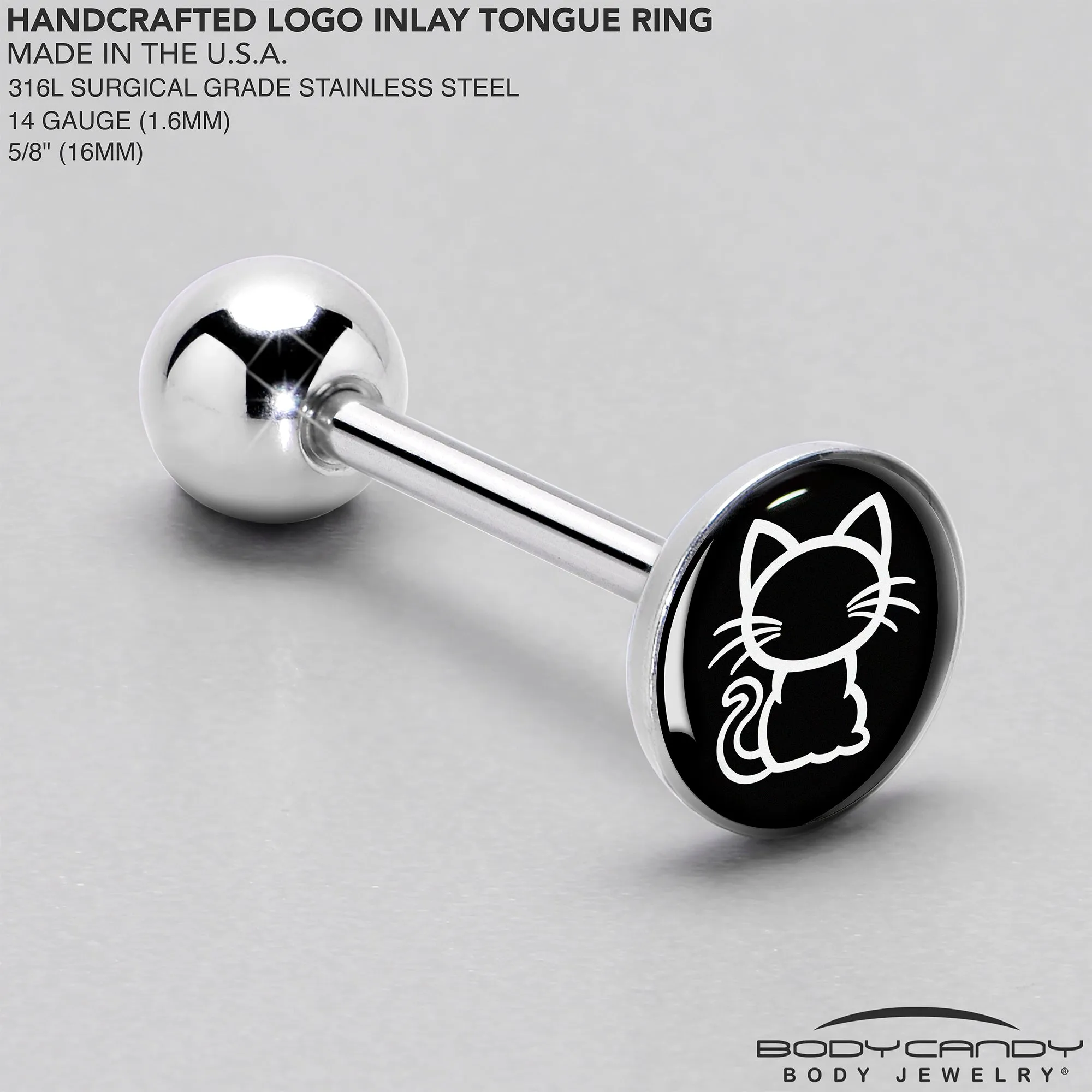 Black and White Kitty Cat Barbell Tongue Ring