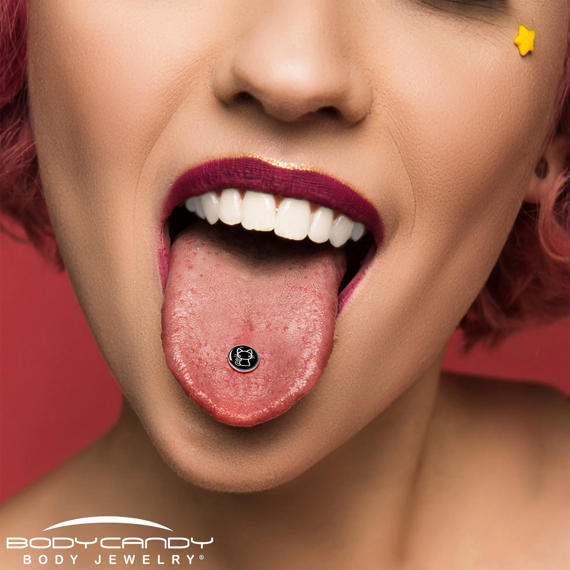 Black and White Kitty Cat Barbell Tongue Ring