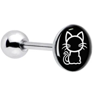 Black and White Kitty Cat Barbell Tongue Ring