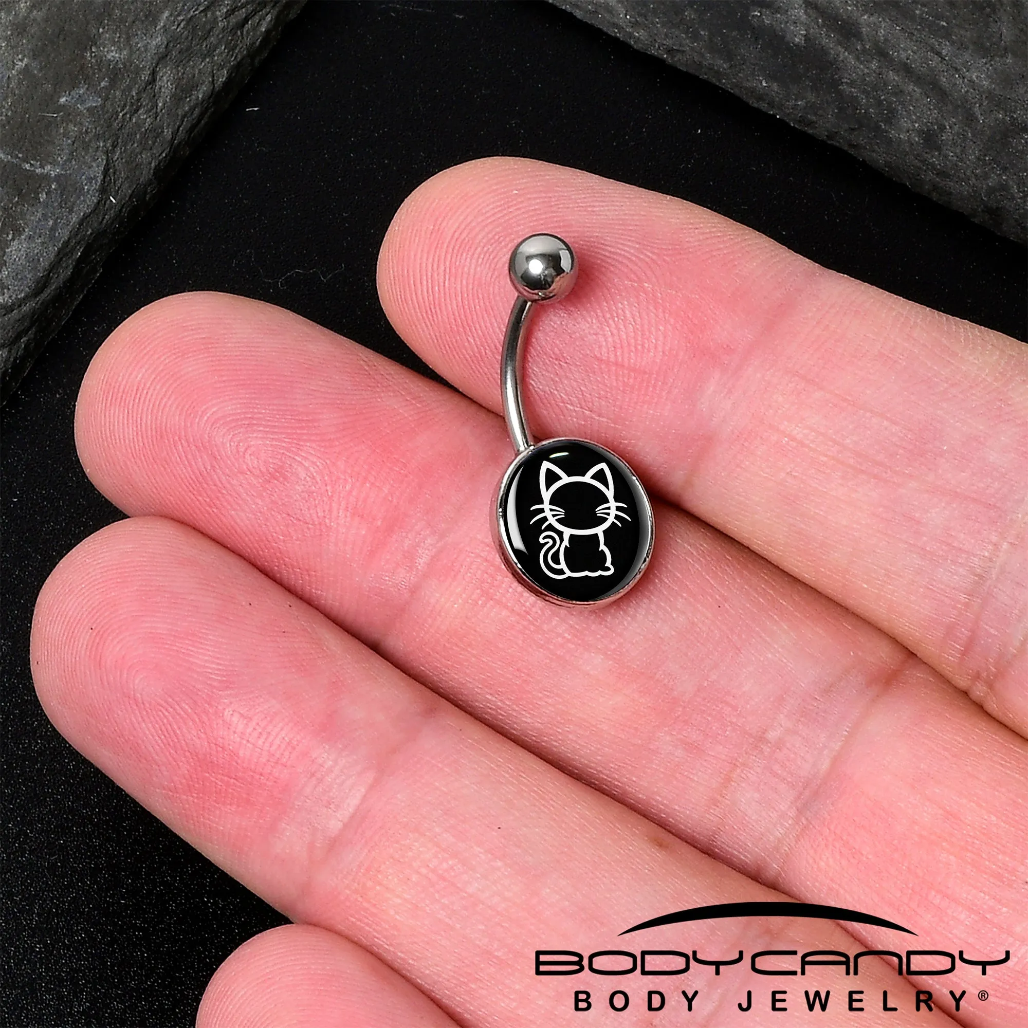 Black and White Kitty Cat Belly Ring