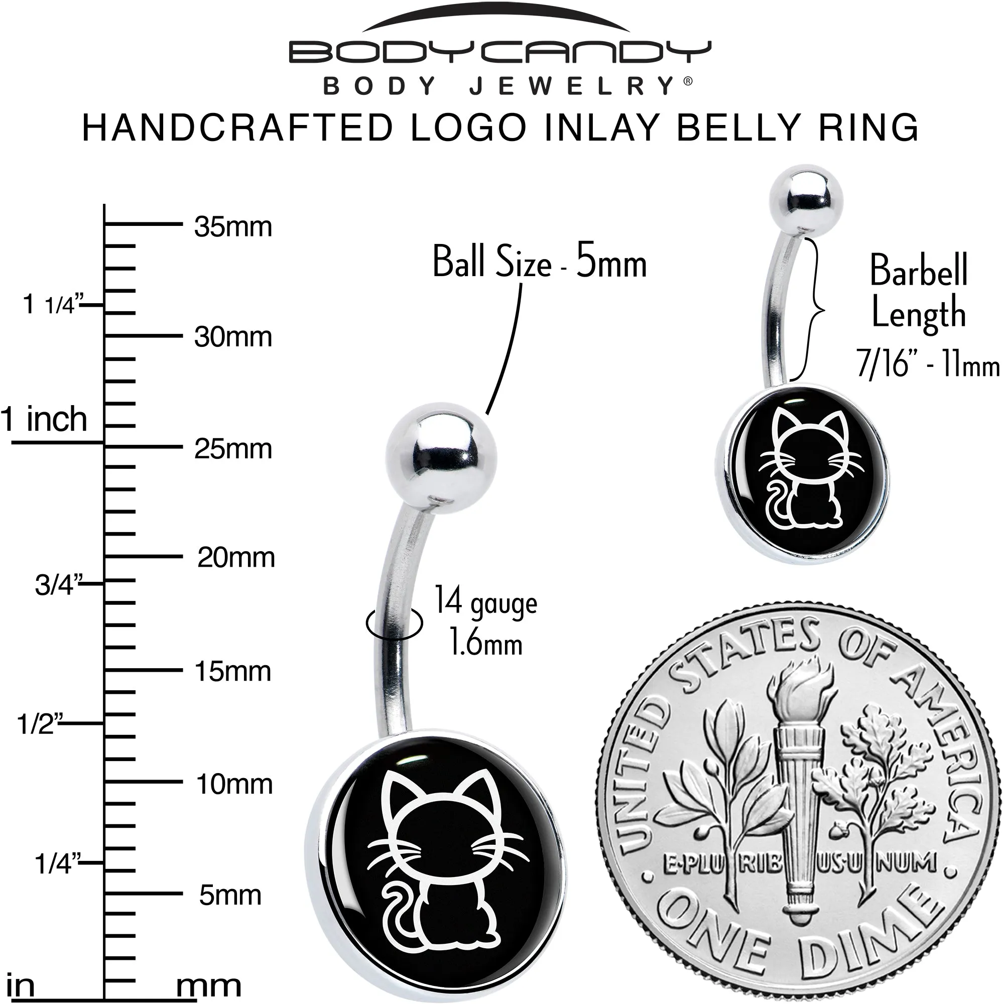 Black and White Kitty Cat Belly Ring