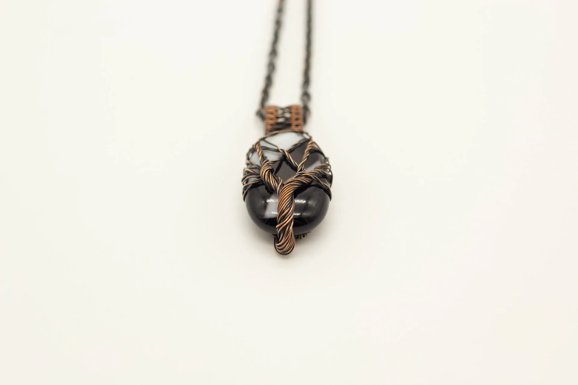 Black and White Tree of Life with Copper Wire Wrapping