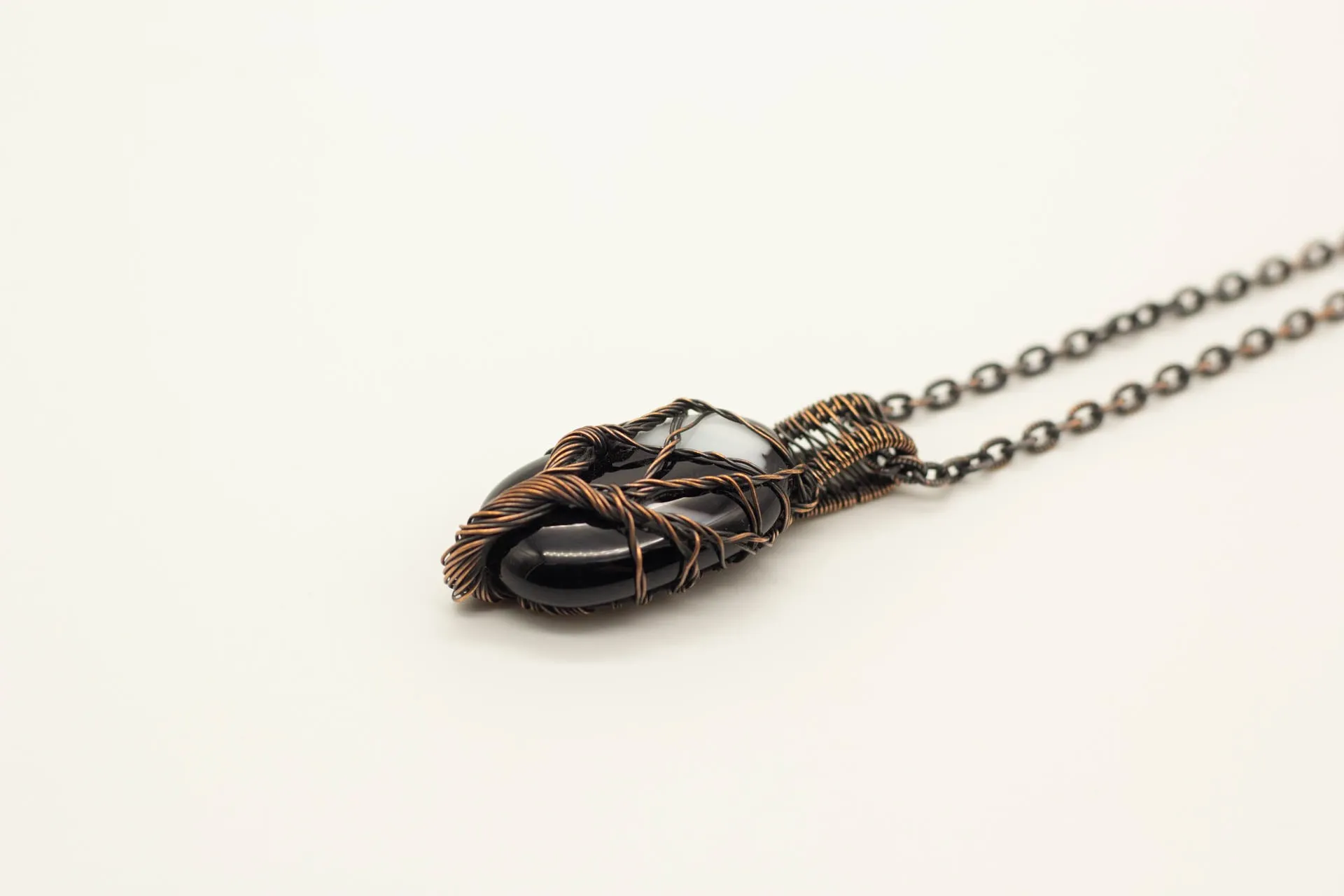 Black and White Tree of Life with Copper Wire Wrapping