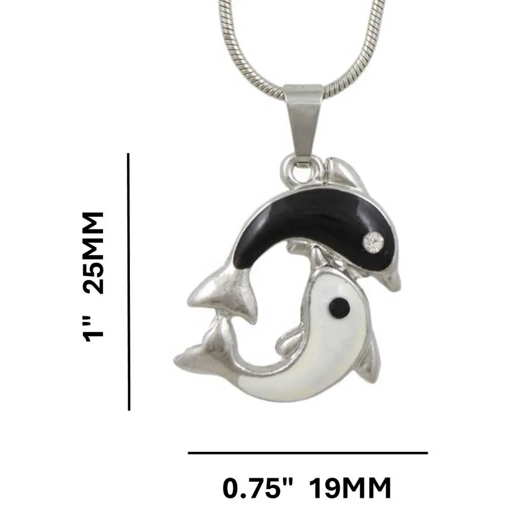 Black and White Yin Yang Dolphins Pendant on Silver Chain- PT801