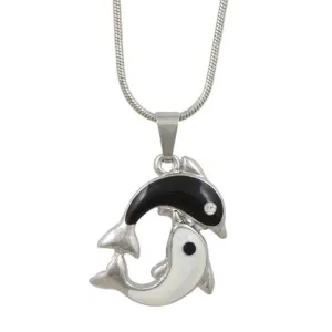 Black and White Yin Yang Dolphins Pendant on Silver Chain- PT801