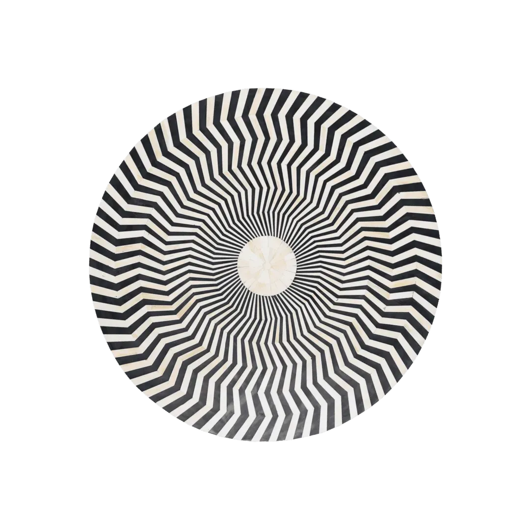 Black and White Zic Zac Bone Inlay Round Coffee Table