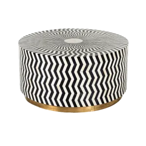 Black and White Zic Zac Bone Inlay Round Coffee Table