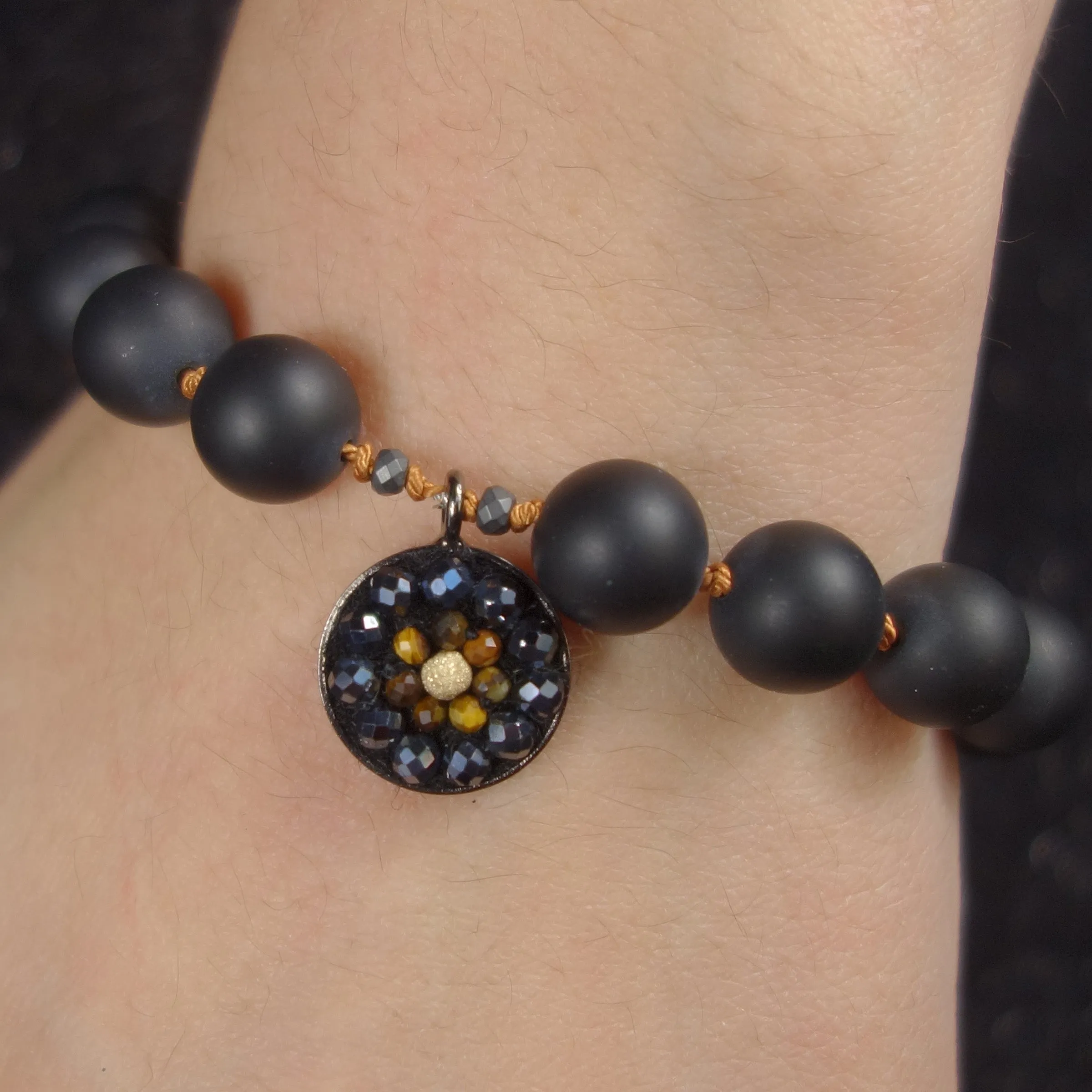 Black is the New Black onyx and tiger eye mosaic bracelet