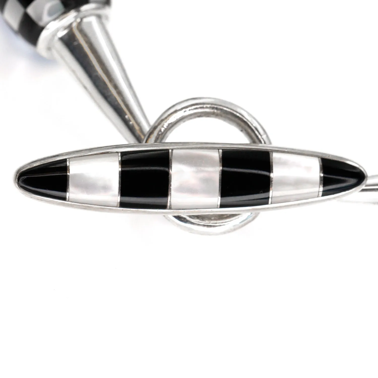 Black Onyx Necklace With Checkerboard Slide Pendant