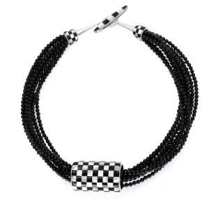 Black Onyx Necklace With Checkerboard Slide Pendant