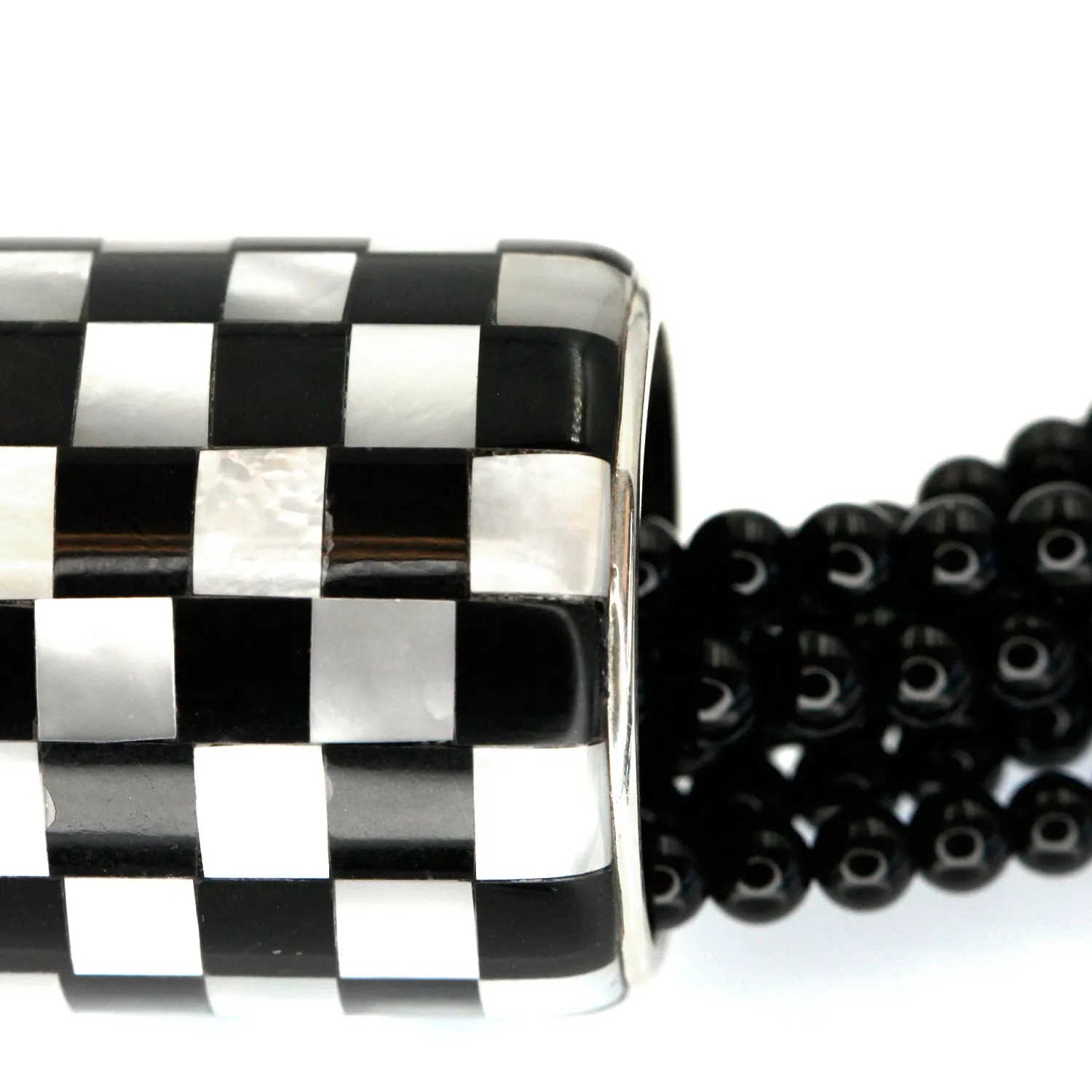 Black Onyx Necklace With Checkerboard Slide Pendant