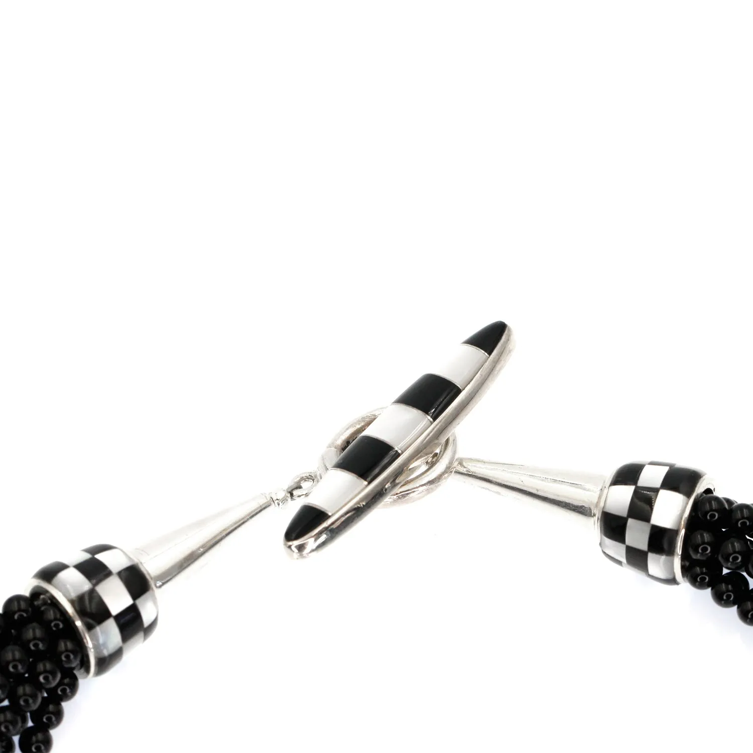 Black Onyx Necklace With Checkerboard Slide Pendant
