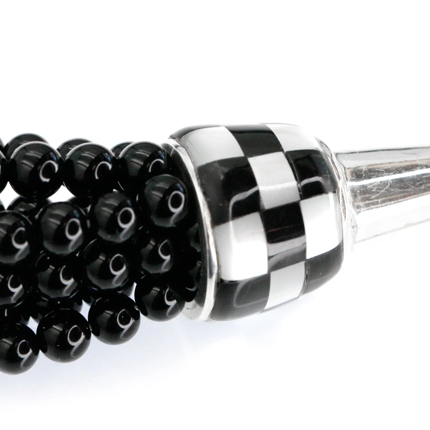 Black Onyx Necklace With Checkerboard Slide Pendant