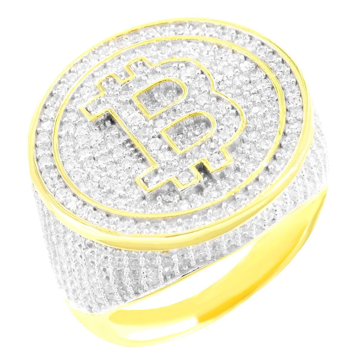Bling Bitcoin Design 14k Gold Finish Custom Ring