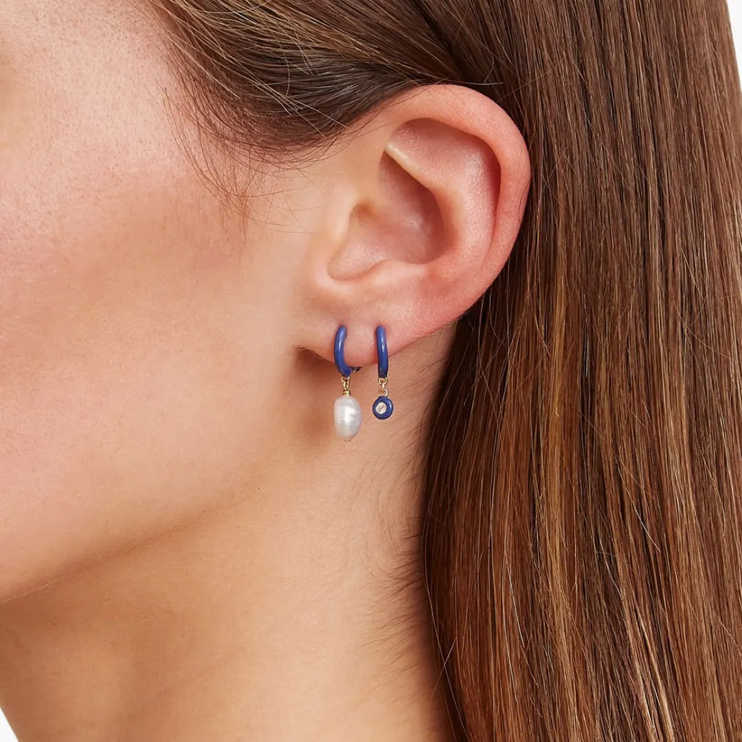 Blue Enamel Huggies with Pearl