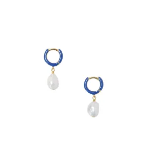 Blue Enamel Huggies with Pearl