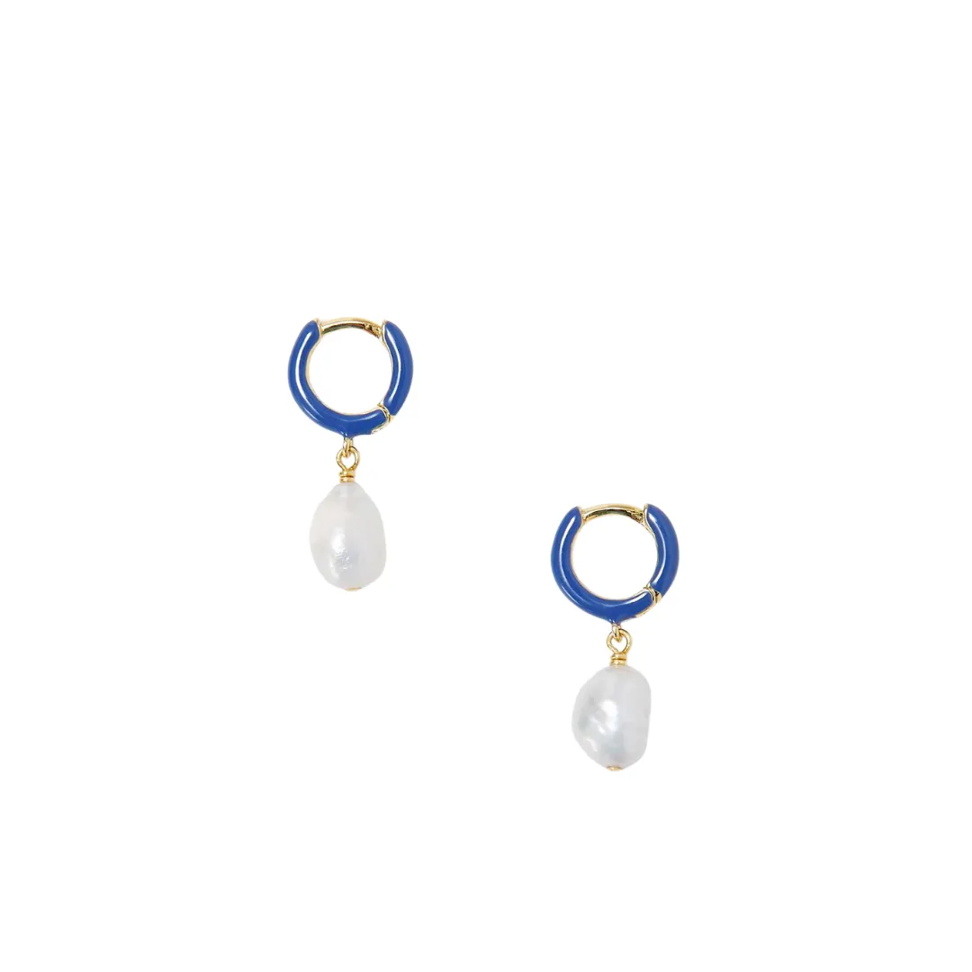 Blue Enamel Huggies with Pearl