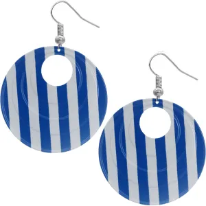 Blue White Striped Keyhole Dangle Earrings