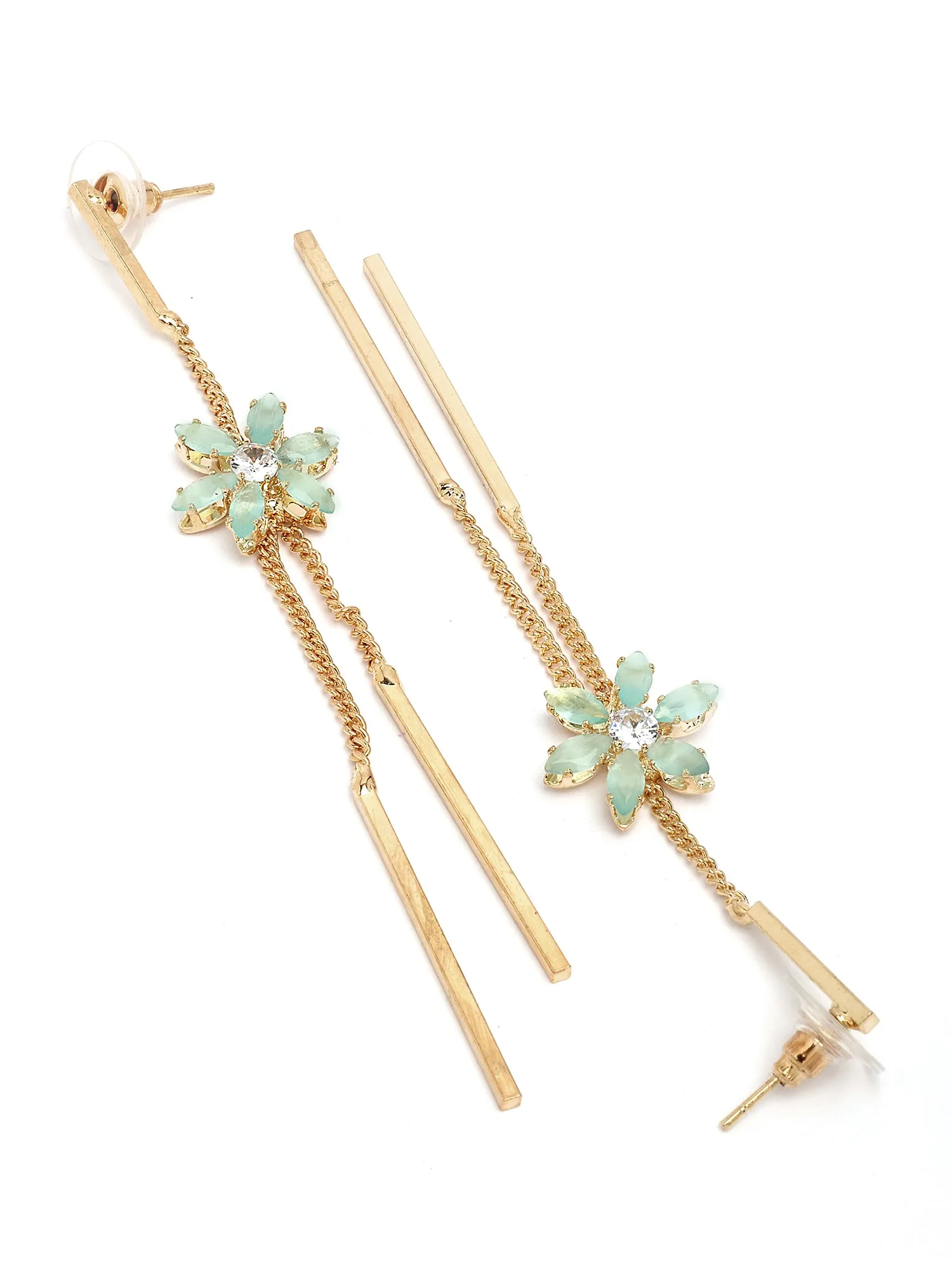 Bohey by KARATCART Gold-Plated Contemporary Sea Green Drop Earrings for Women