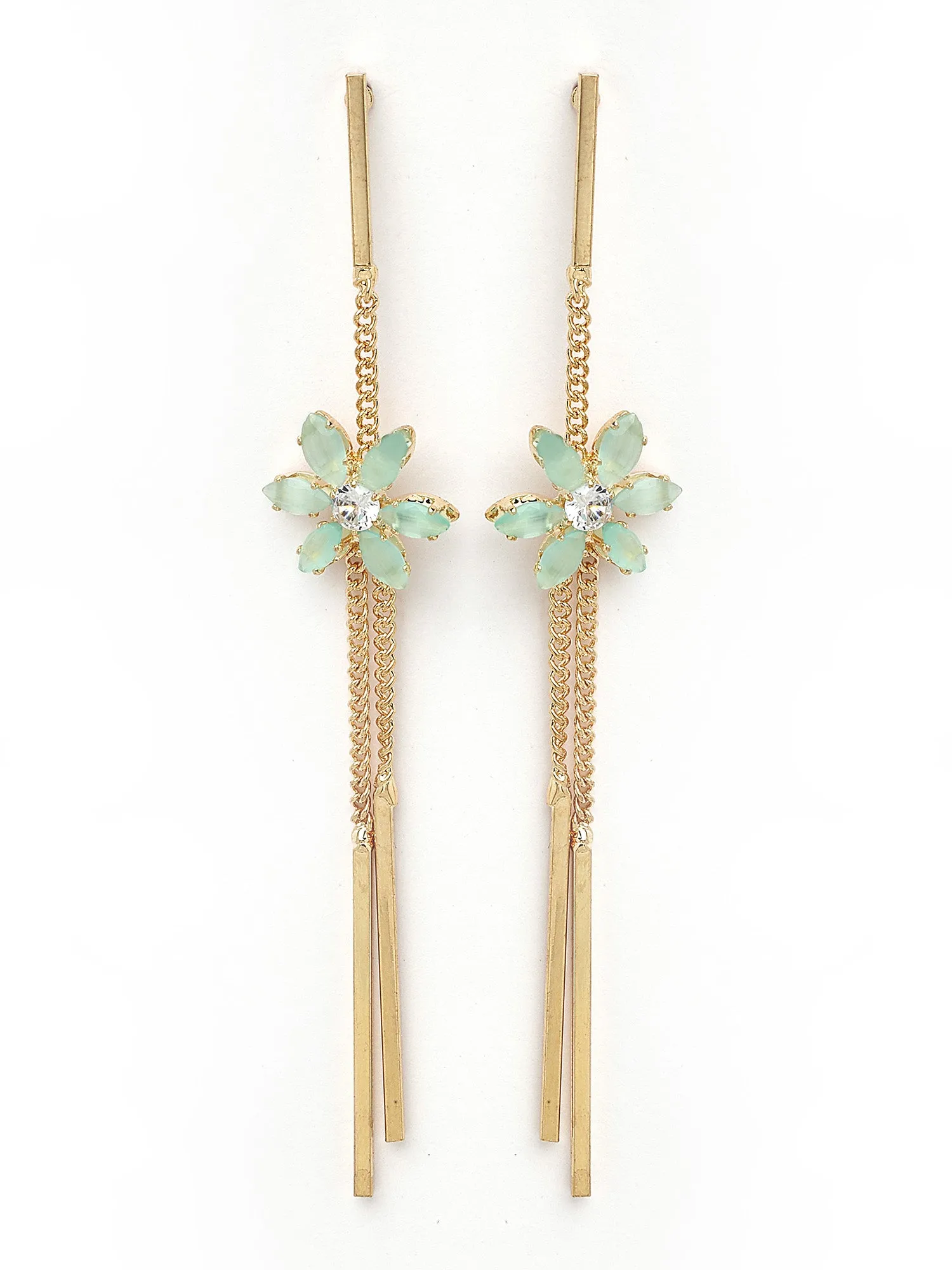 Bohey by KARATCART Gold-Plated Contemporary Sea Green Drop Earrings for Women