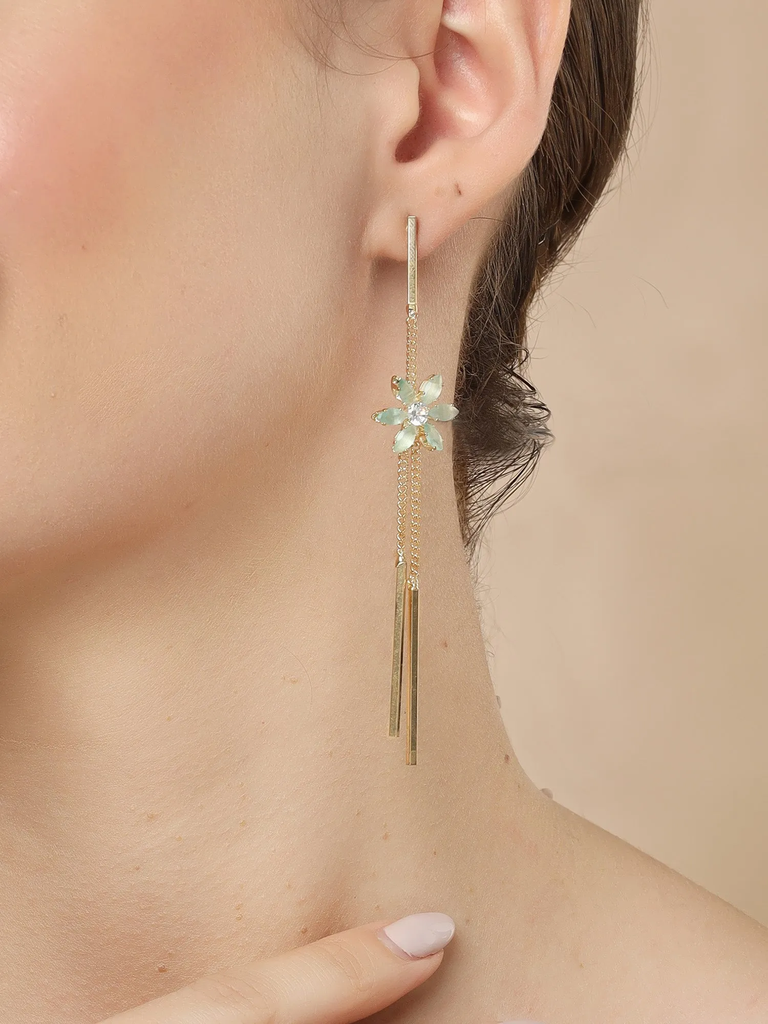 Bohey by KARATCART Gold-Plated Contemporary Sea Green Drop Earrings for Women