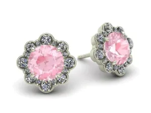 Bostonian Charlotte Morganite Halo Earrings