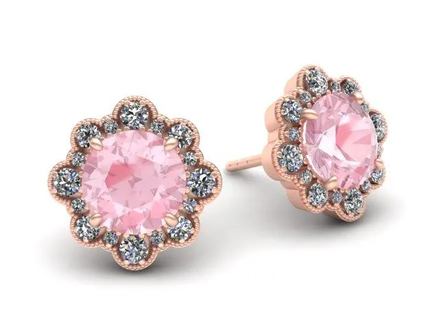 Bostonian Charlotte Morganite Halo Earrings