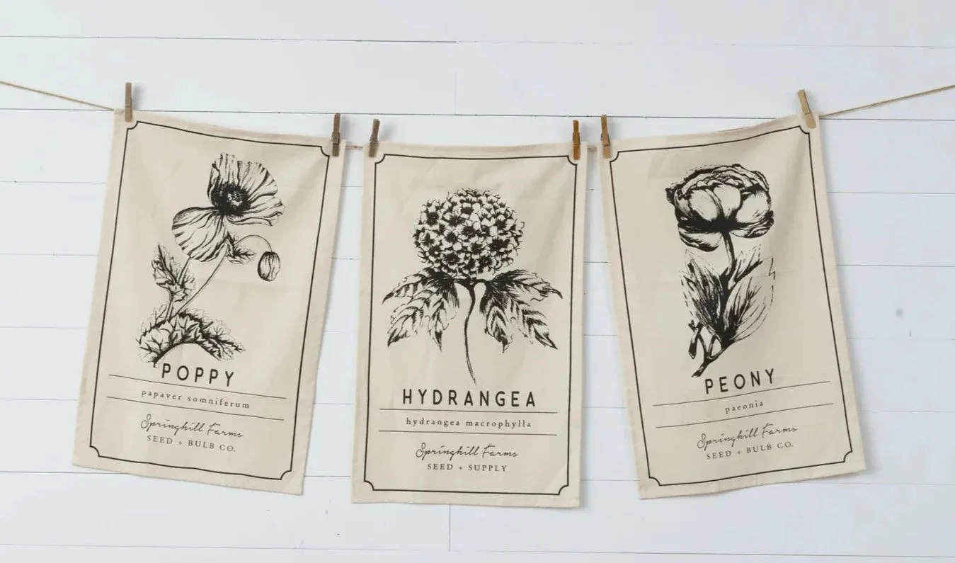 Botanical Black And White Tea Towel