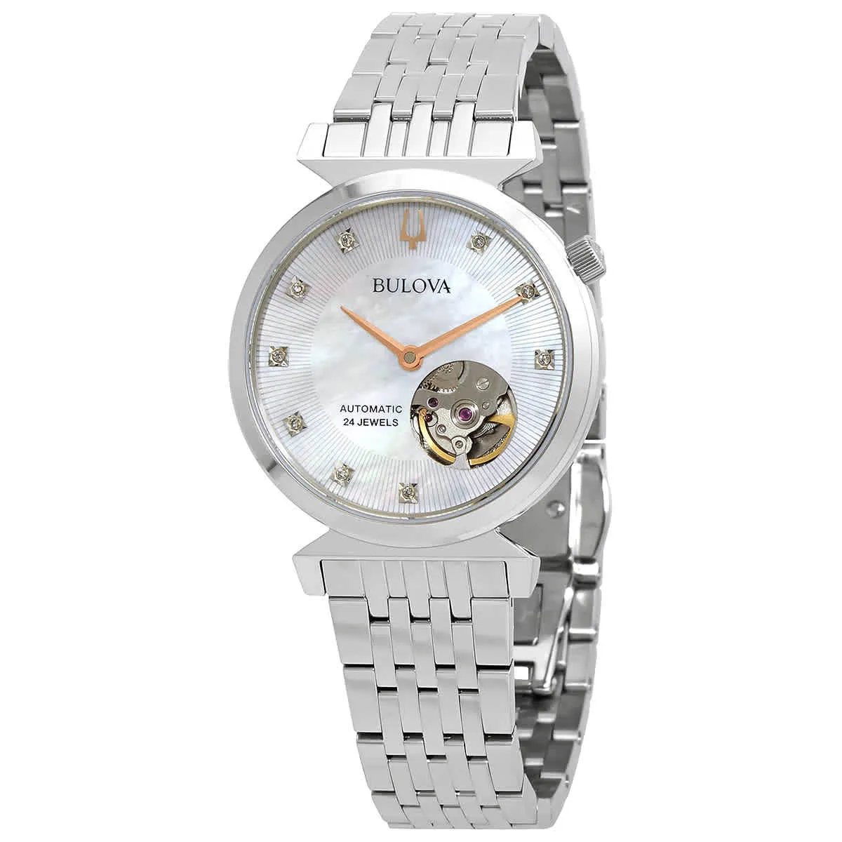 Bulova Ladies' Automatic Regatta Mother-of-Pearl Diamond Dial Stainless Steel Watch 96P222