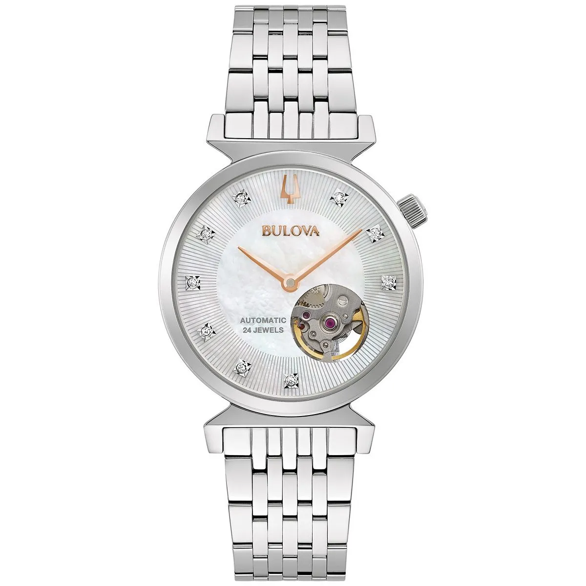 Bulova Ladies' Automatic Regatta Mother-of-Pearl Diamond Dial Stainless Steel Watch 96P222