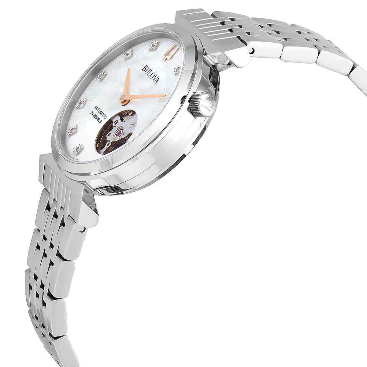 Bulova Ladies' Automatic Regatta Mother-of-Pearl Diamond Dial Stainless Steel Watch 96P222