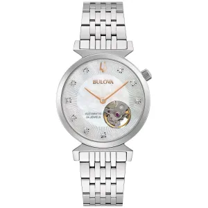 Bulova Ladies' Automatic Regatta Mother-of-Pearl Diamond Dial Stainless Steel Watch 96P222