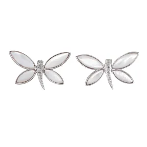 Butterfly Earrings Diamond Mother of Pearl Estate 14k White Gold Fine Jewelry