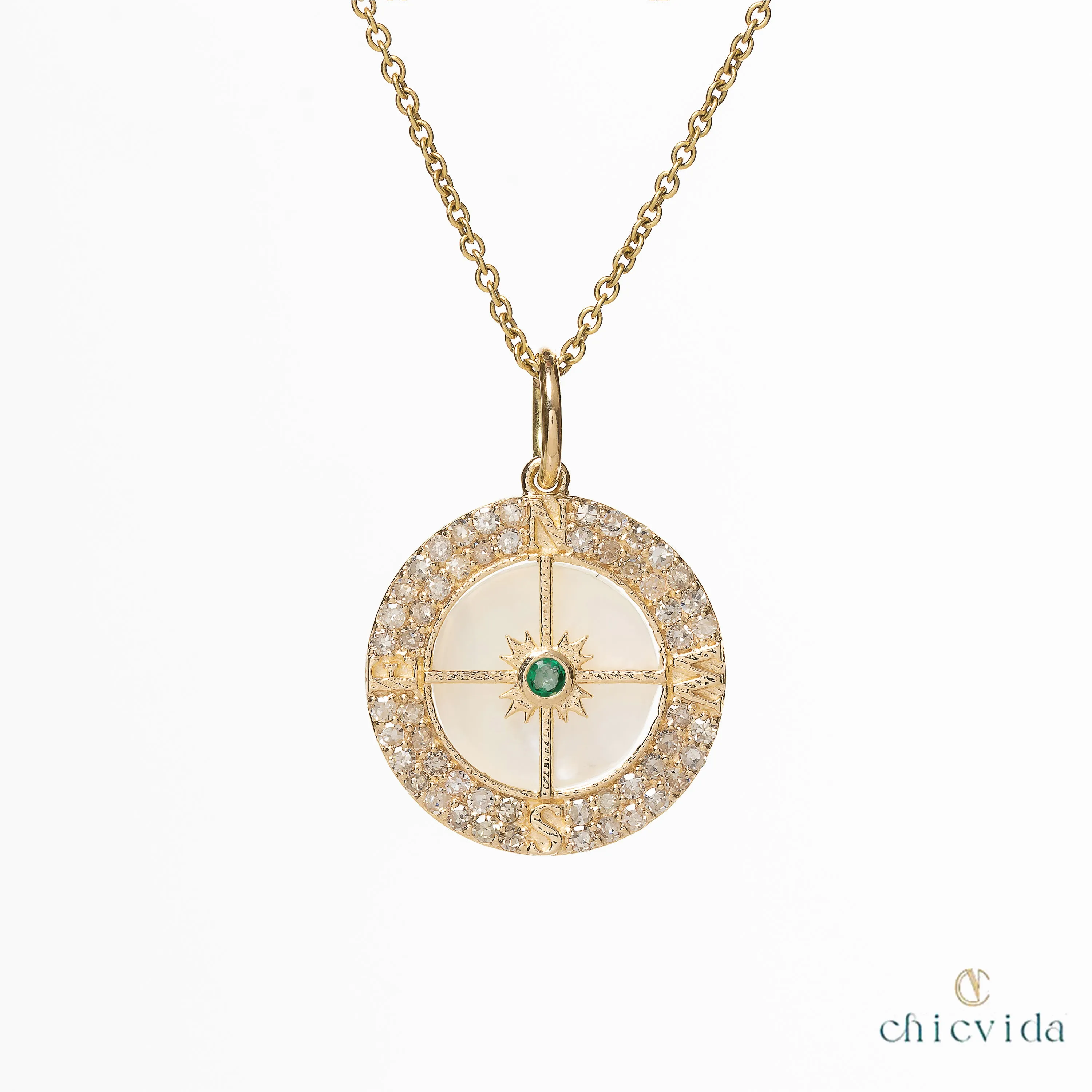 Buzz Mother Of Pearl & Emerald Pendant