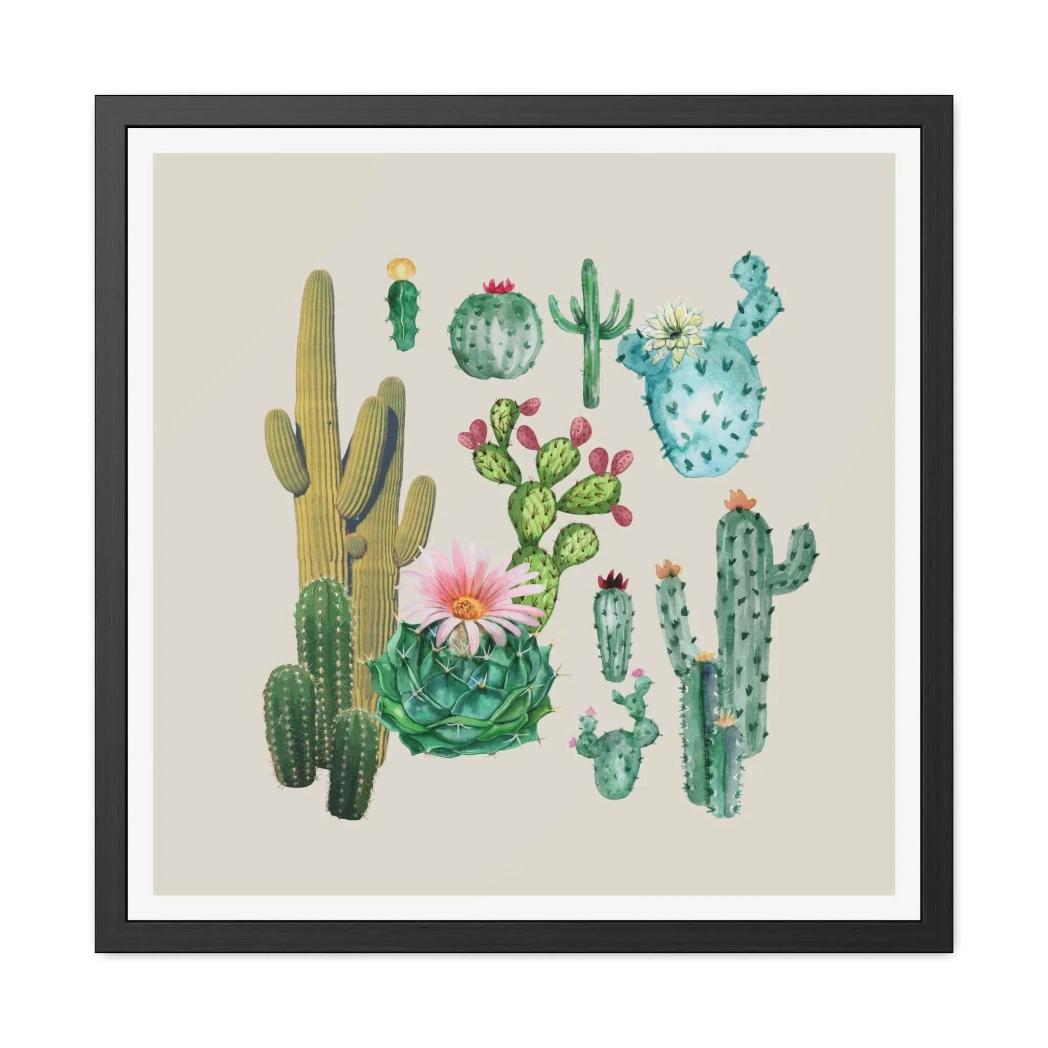 Cacti Family Vintage Inspired Framed Poster Wall Art