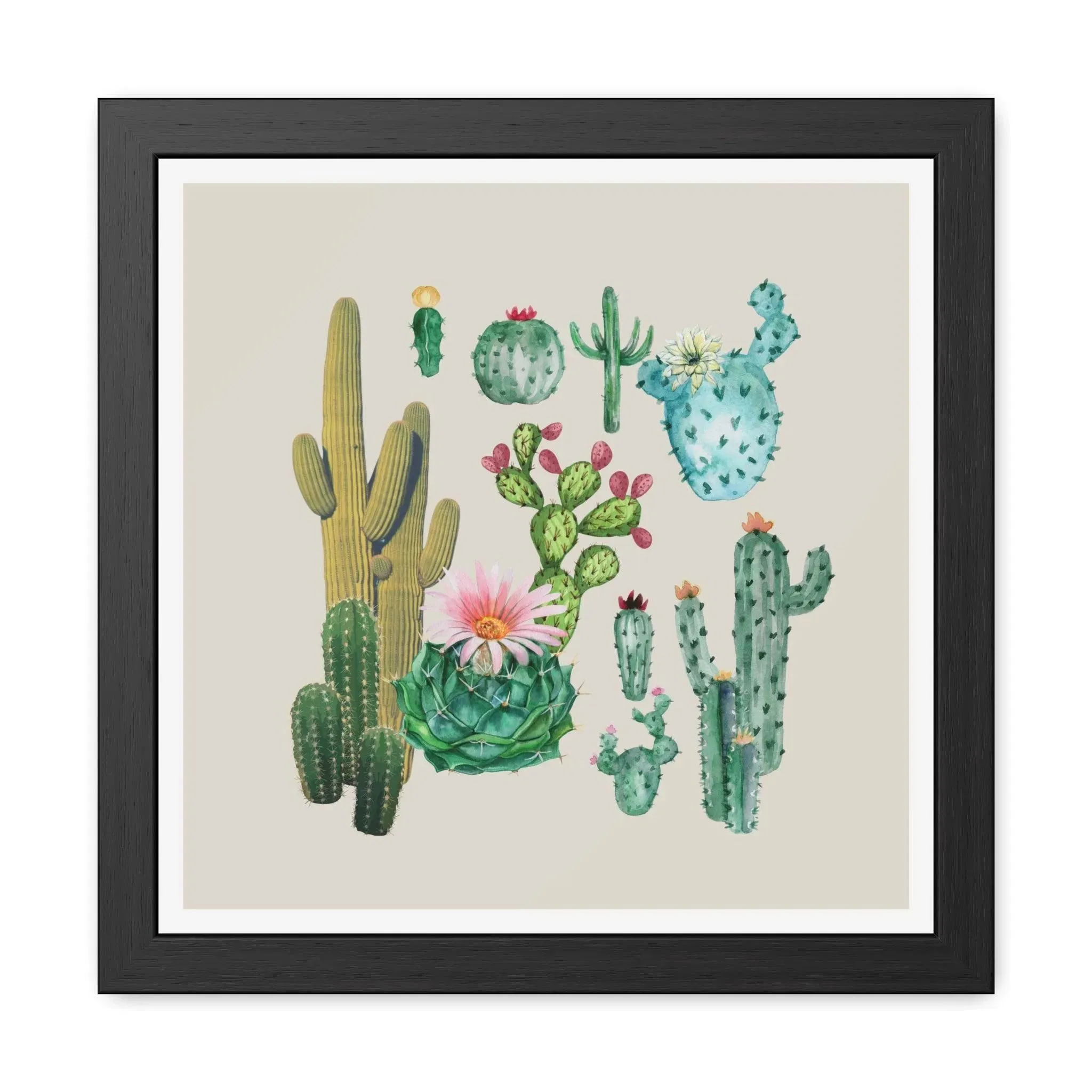 Cacti Family Vintage Inspired Framed Poster Wall Art