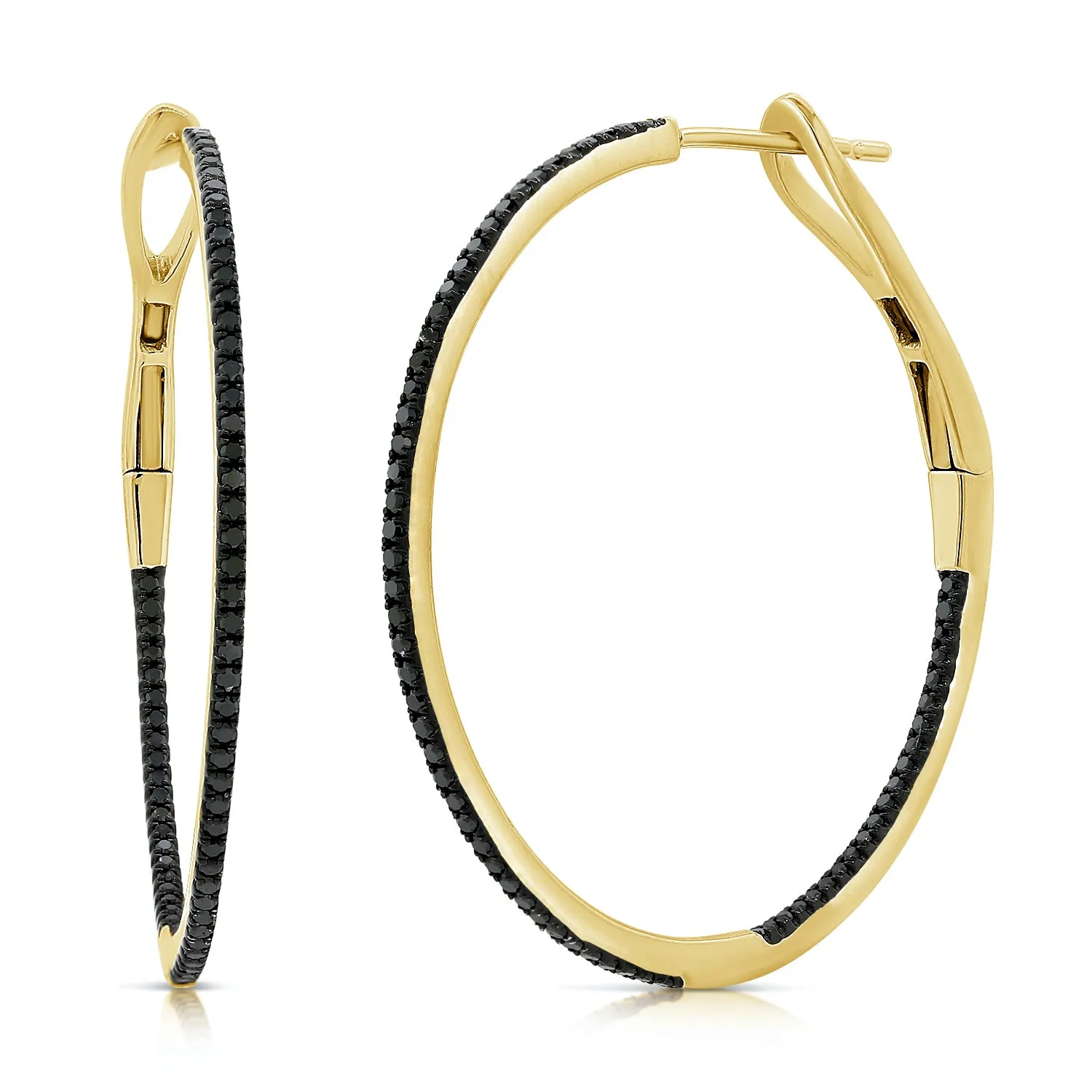 Classic 1.25" Black Diamond Hoop Earrings