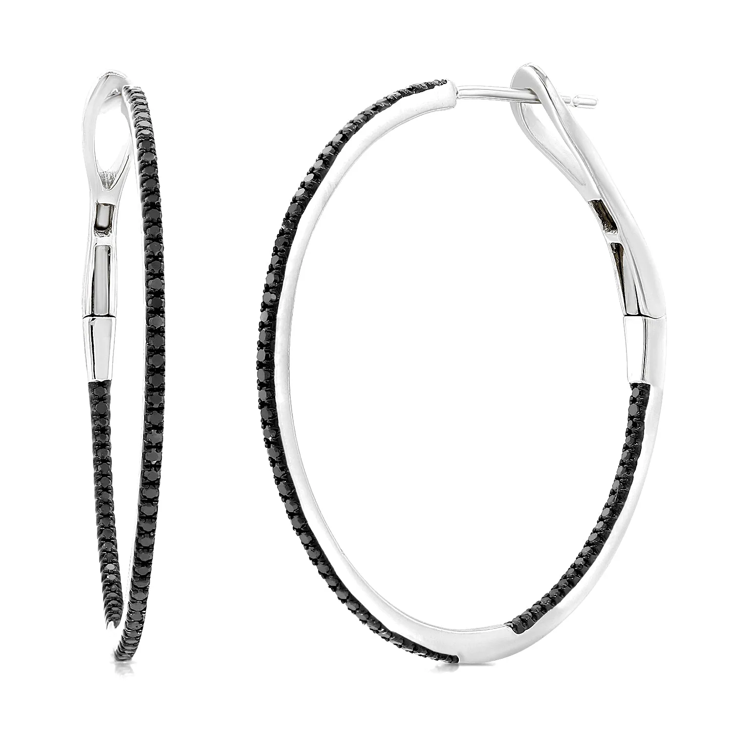 Classic 1.25" Black Diamond Hoop Earrings