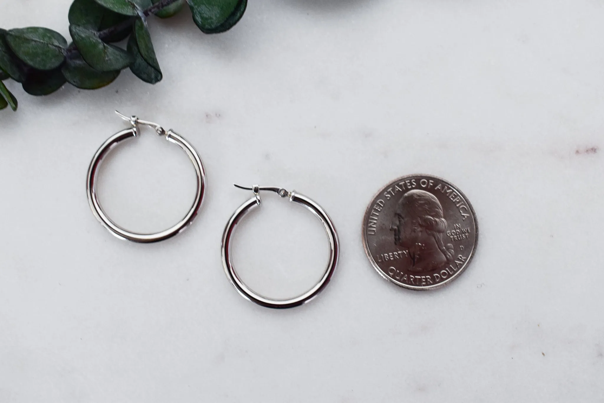 Classic Round Tube White Gold Hoop Earrings