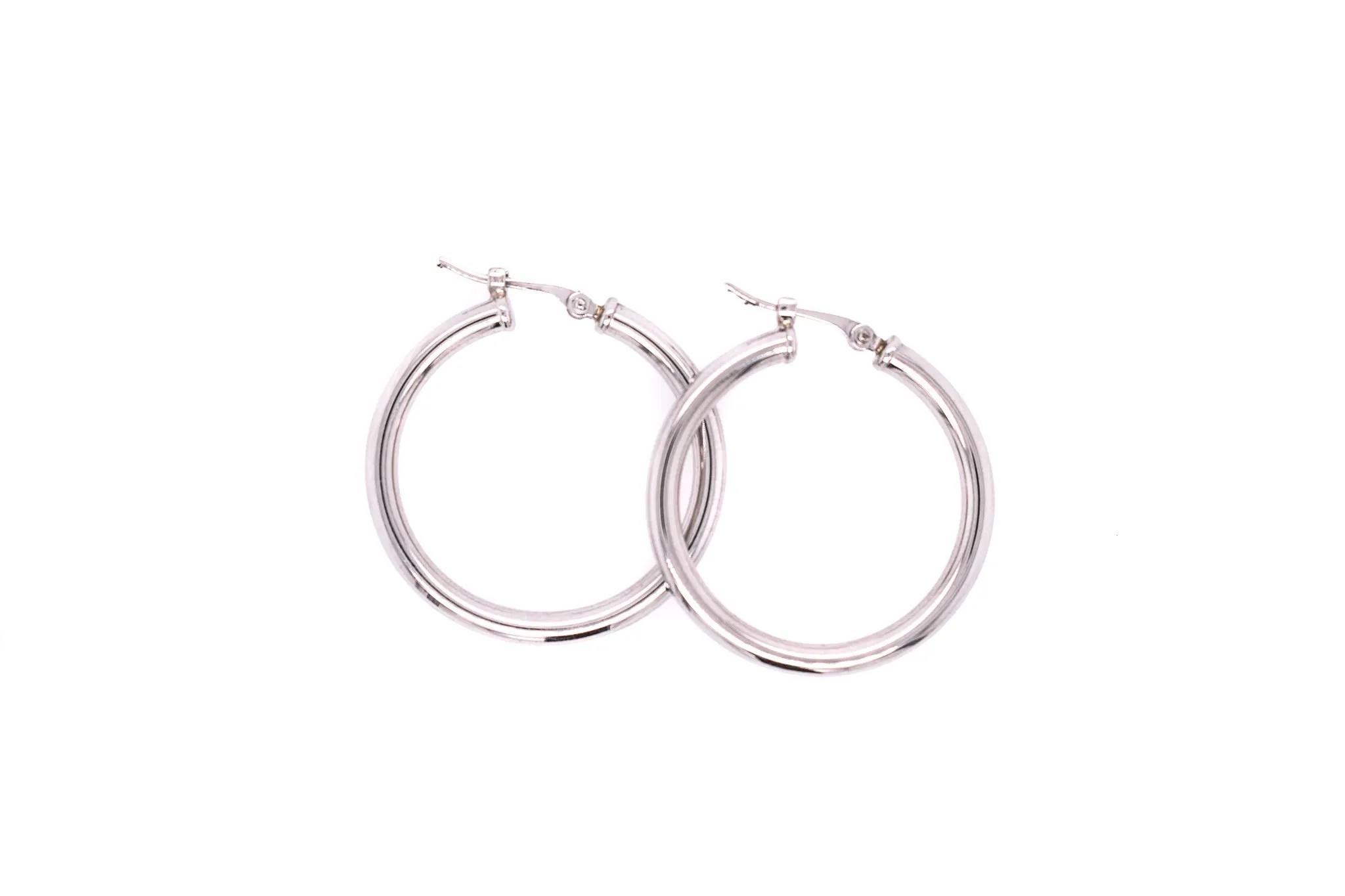 Classic Round Tube White Gold Hoop Earrings