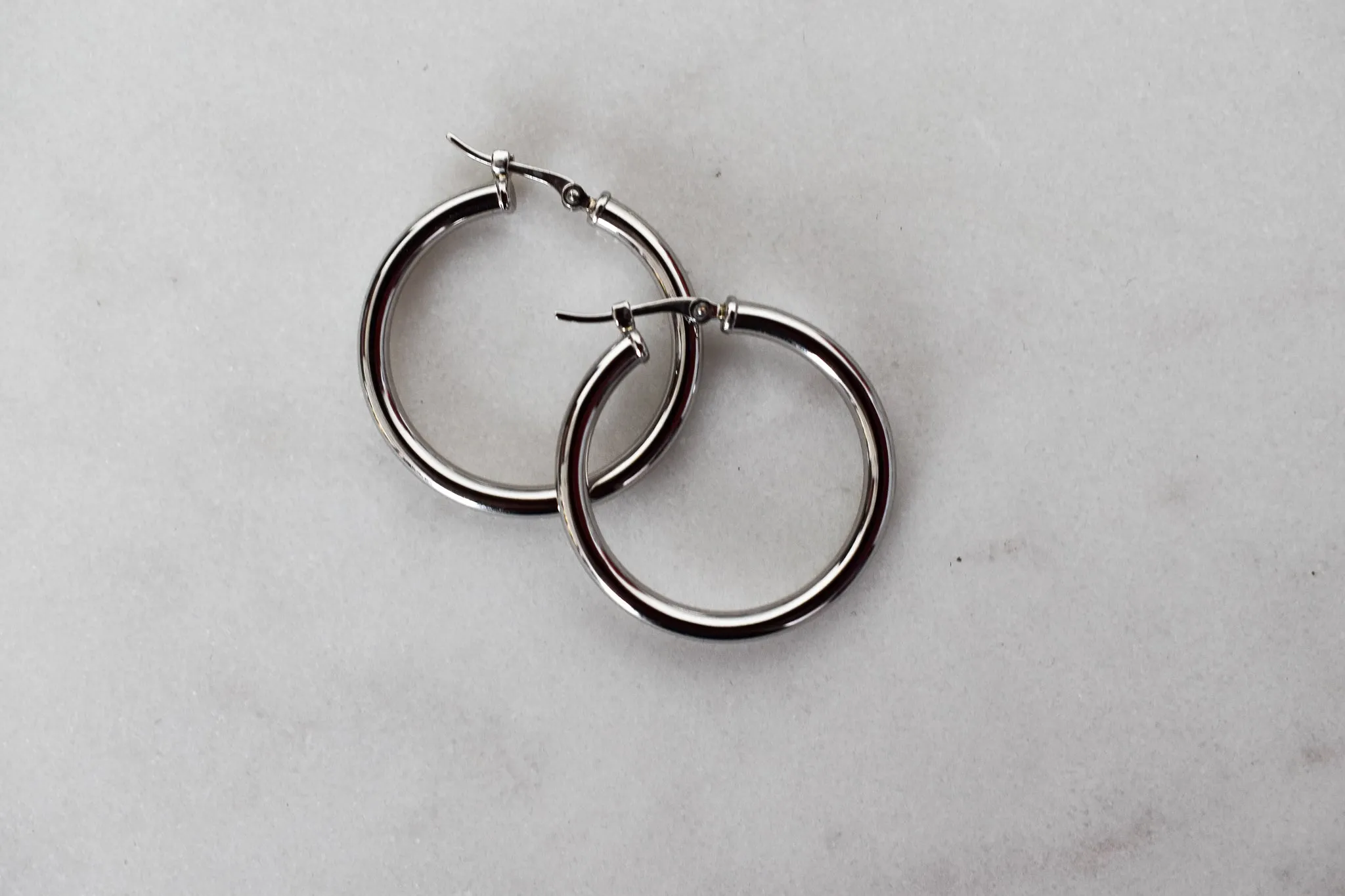 Classic Round Tube White Gold Hoop Earrings