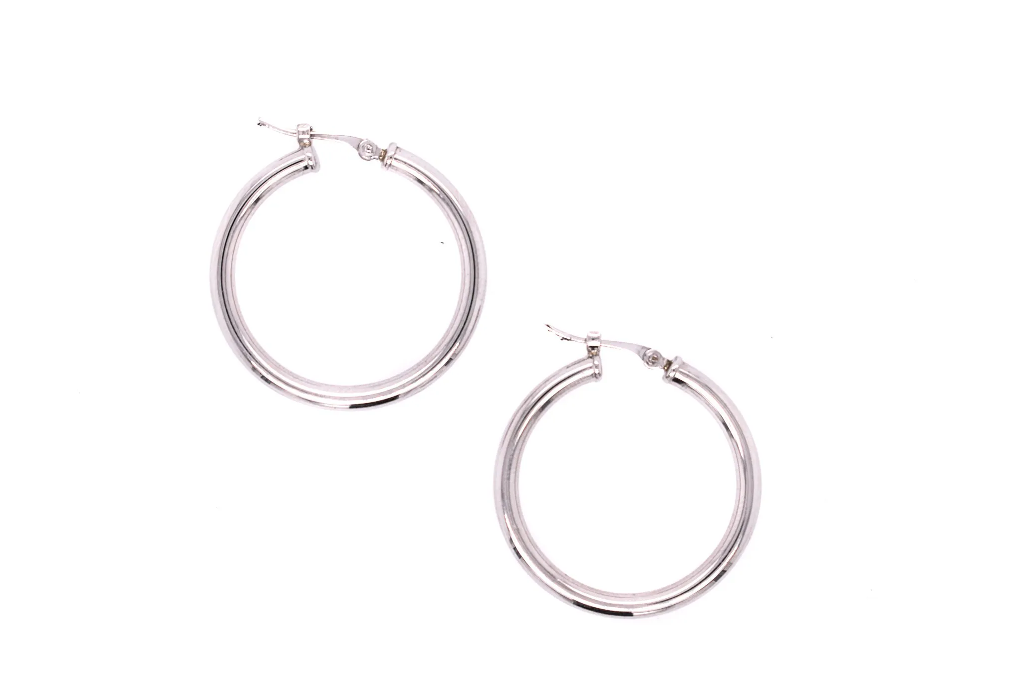 Classic Round Tube White Gold Hoop Earrings
