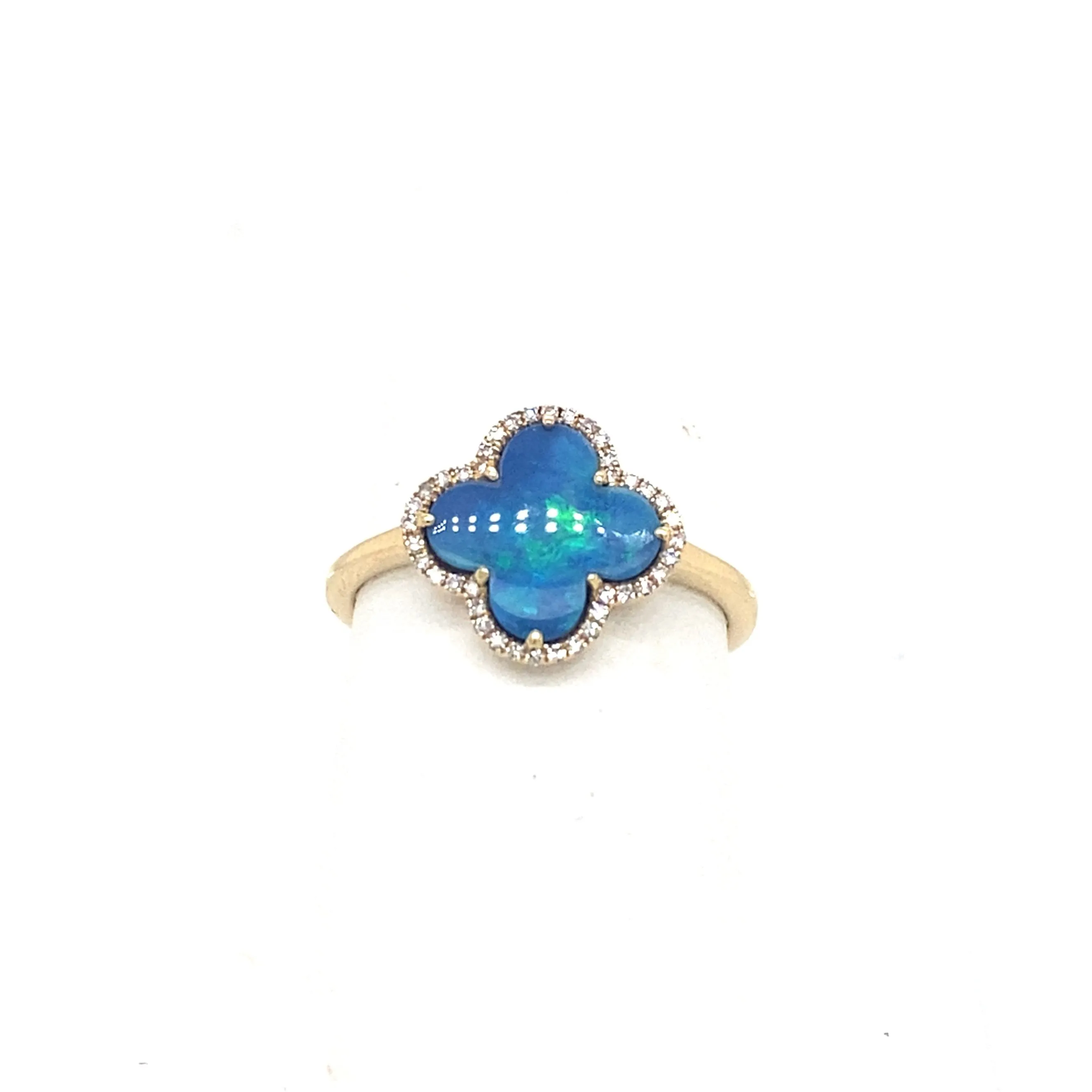 Clover Inspired Opal Ring with Diamond Halo