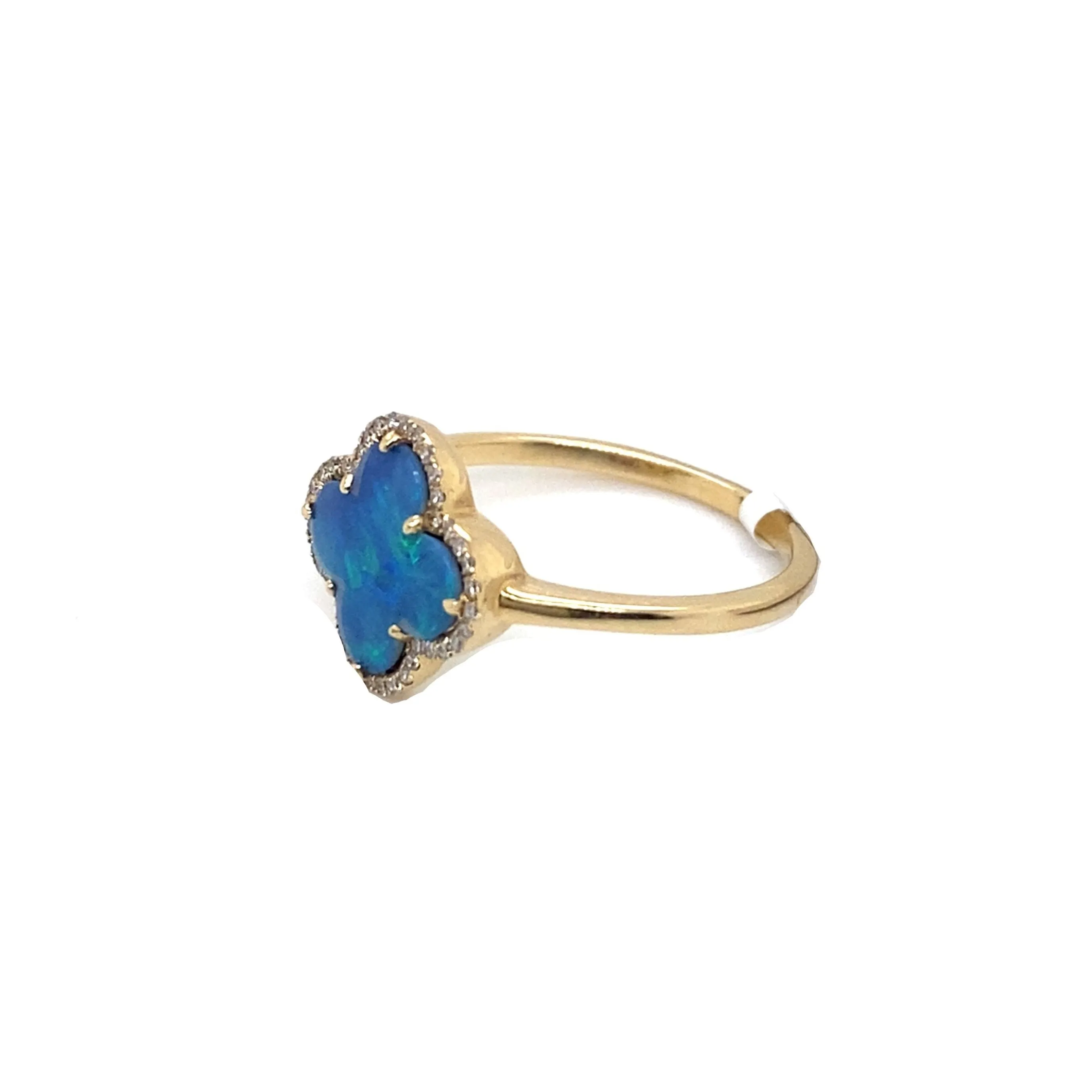 Clover Inspired Opal Ring with Diamond Halo